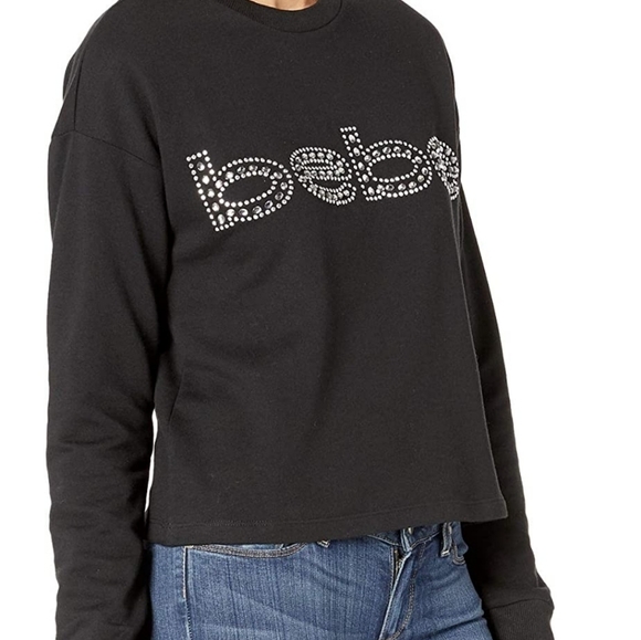 Bebe LS black cropped sweatshirt Size Med - Picture 2 of 5